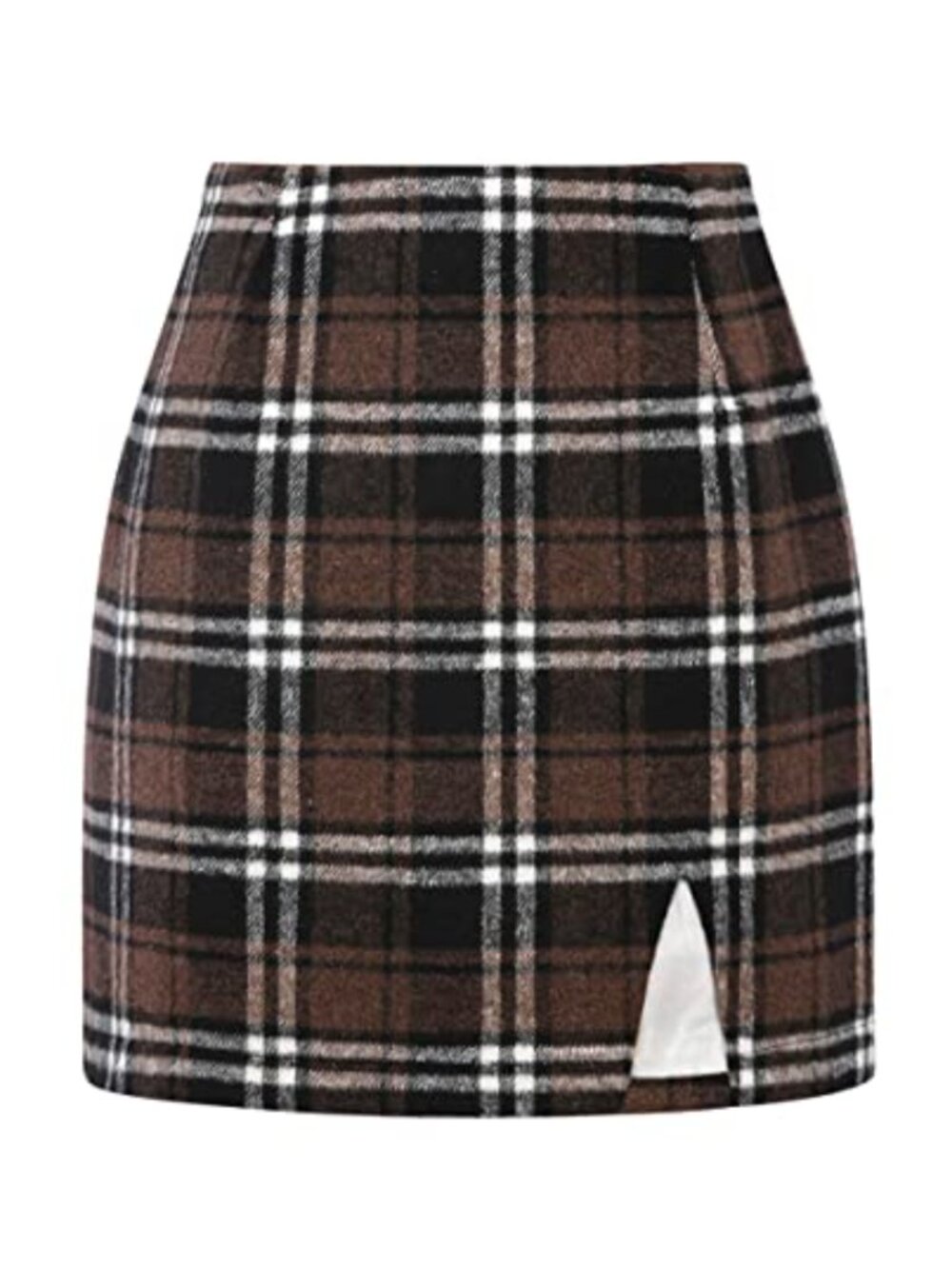 High Waisted Wool Blend Plaid Mini Skirt with Slit Women's Fall Winter